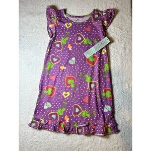 Xhilaration Girls Pajamas Night Gown Purple Sz M Frogs Hearts Valentine’s